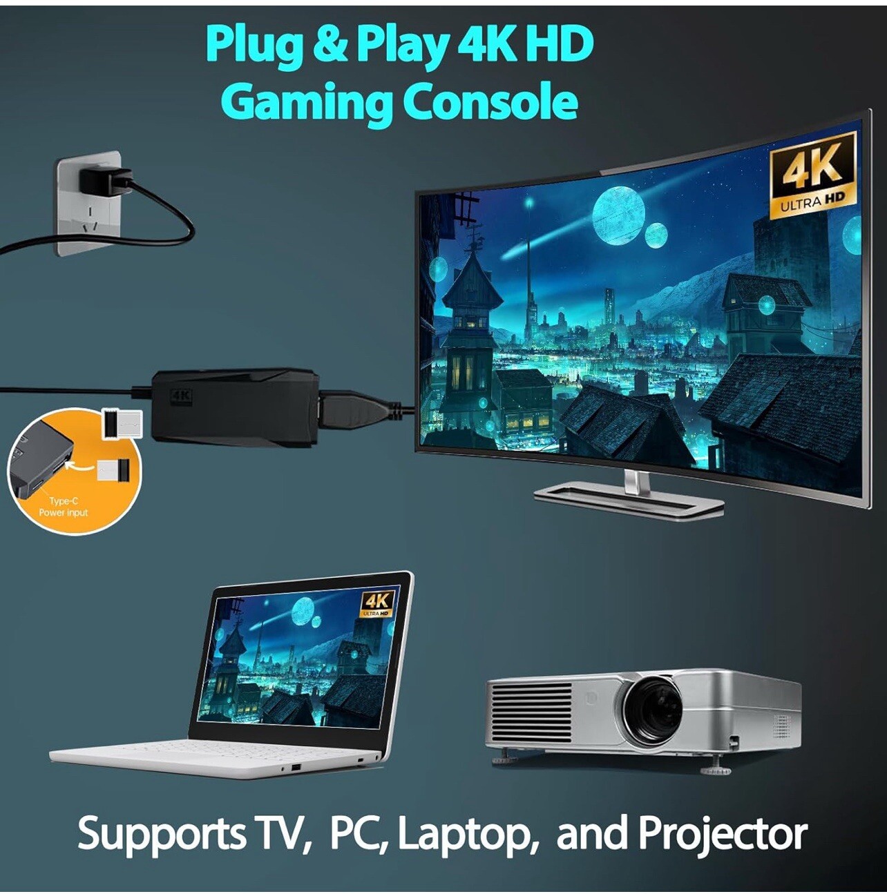 Wireless HDMI 4K TV Game Stick Console Built in 64GB 20000 Retro Games Gift