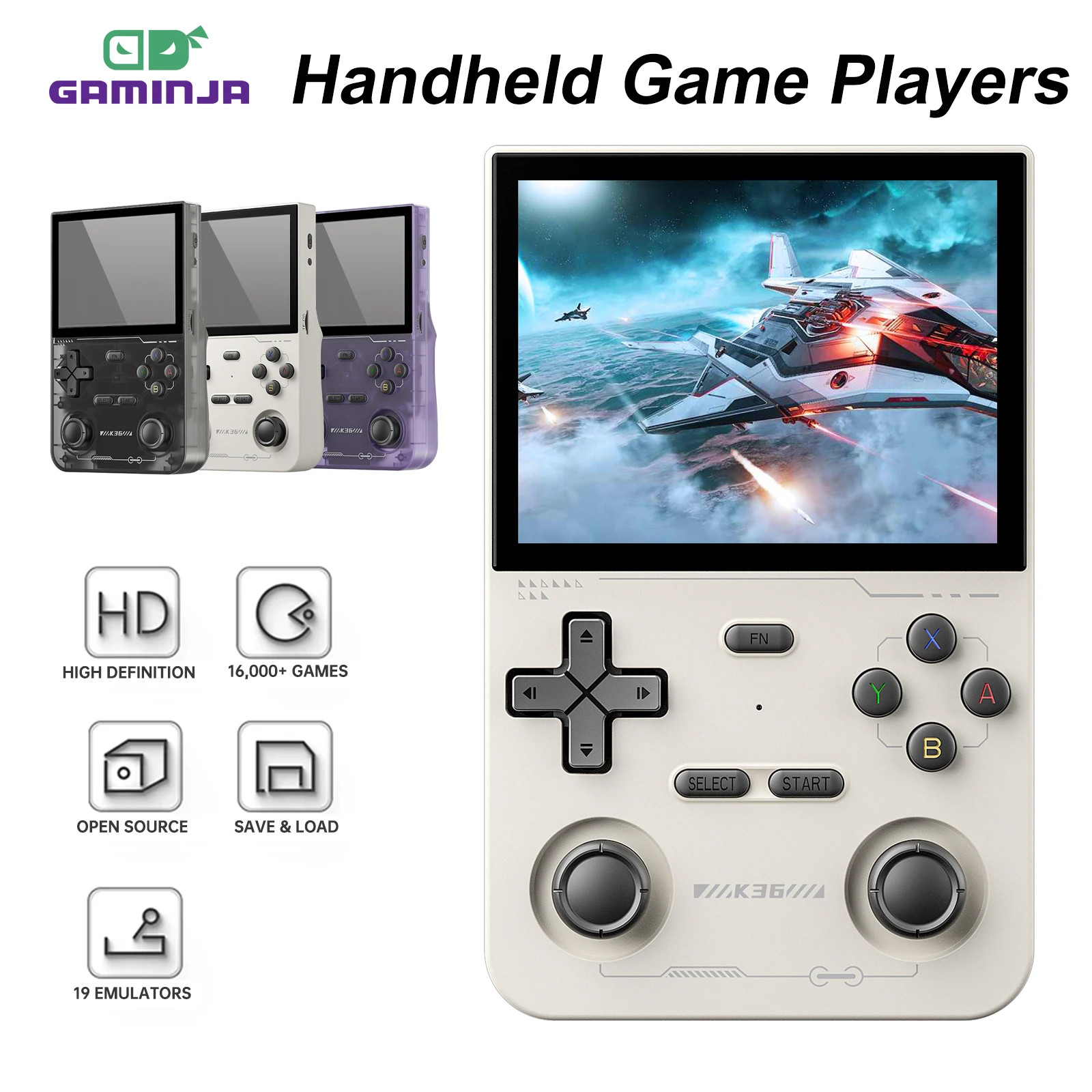 GAMINJA K36 Handheld Game Console 3.5Inch IPS 640×480 Screen Built in 64GB