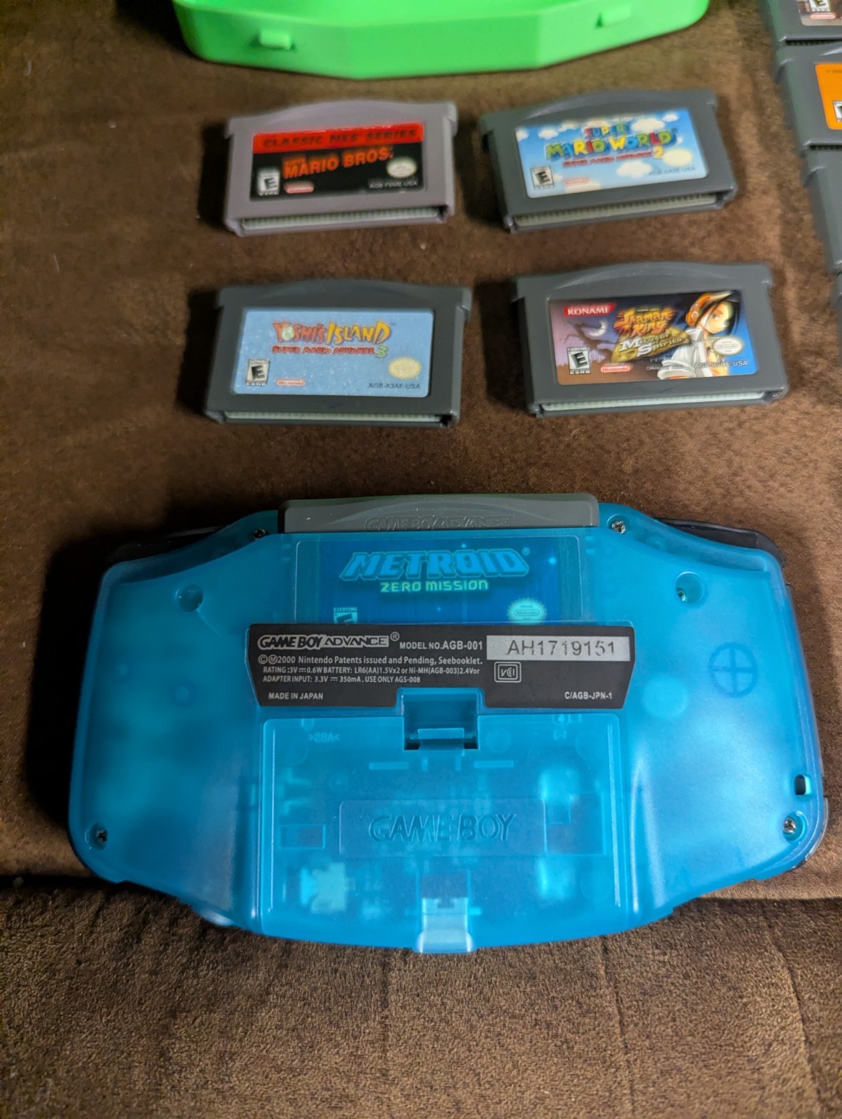Nintendo Gameboy Advance GBA AGB BACKLIT Bright Screen IPS Glacier Blue 15 Games
