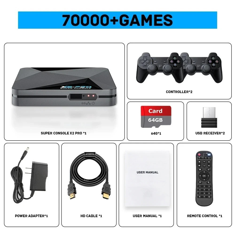 Super Console X2 Pro Retro Game Console 70000+ Games PS1 DC MAME SS +Gamepad