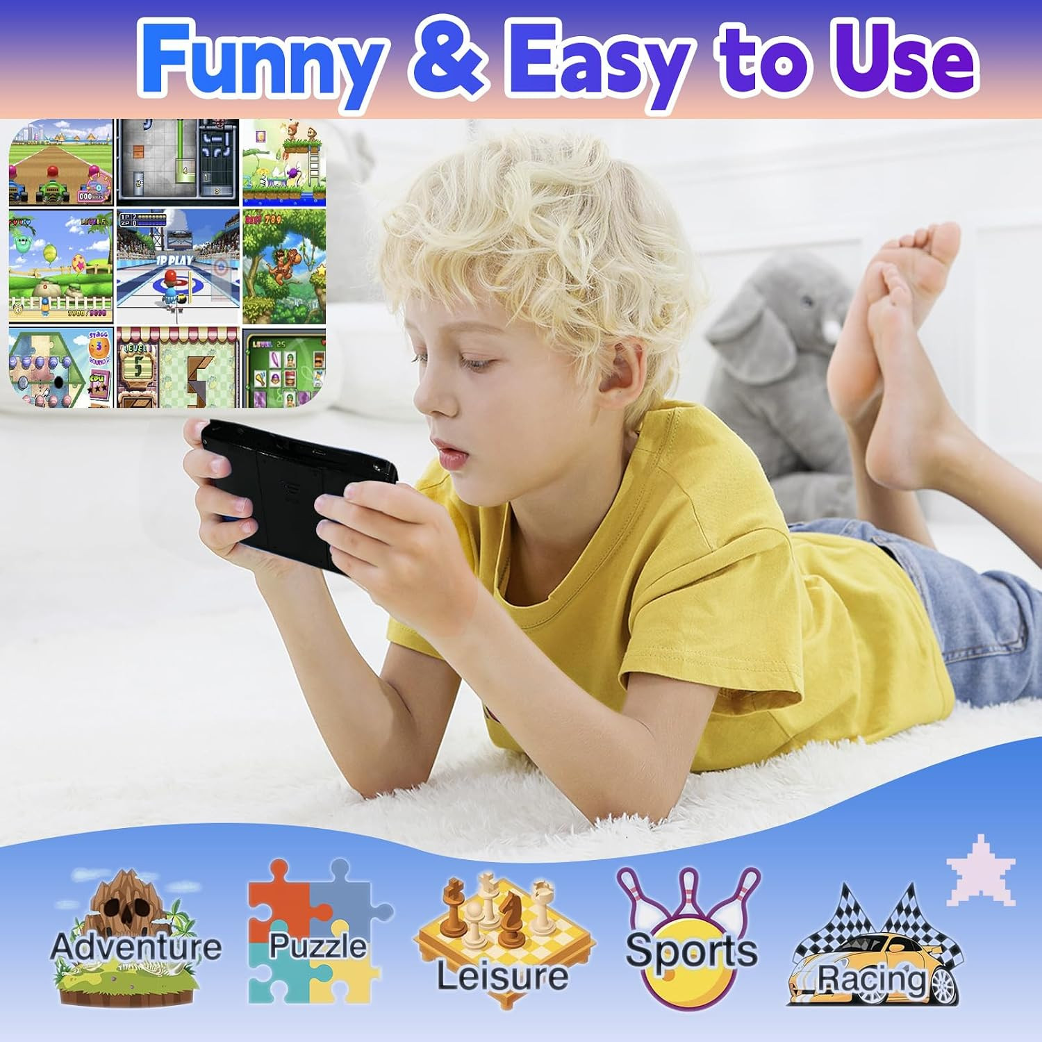 Handheld Game Console for Kids 3.5″ IPS Large Screen Rechargeable,Preloaded 216