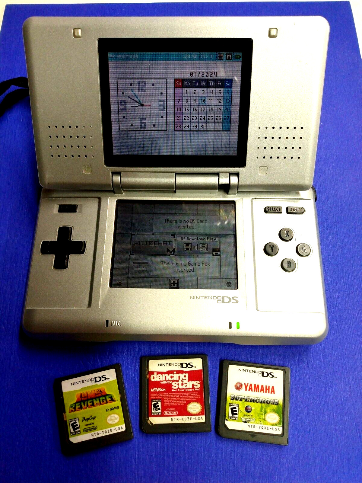 Nintendo DS Original Console – Titanium Silver – With 3 Games WORKS – READ! V9
