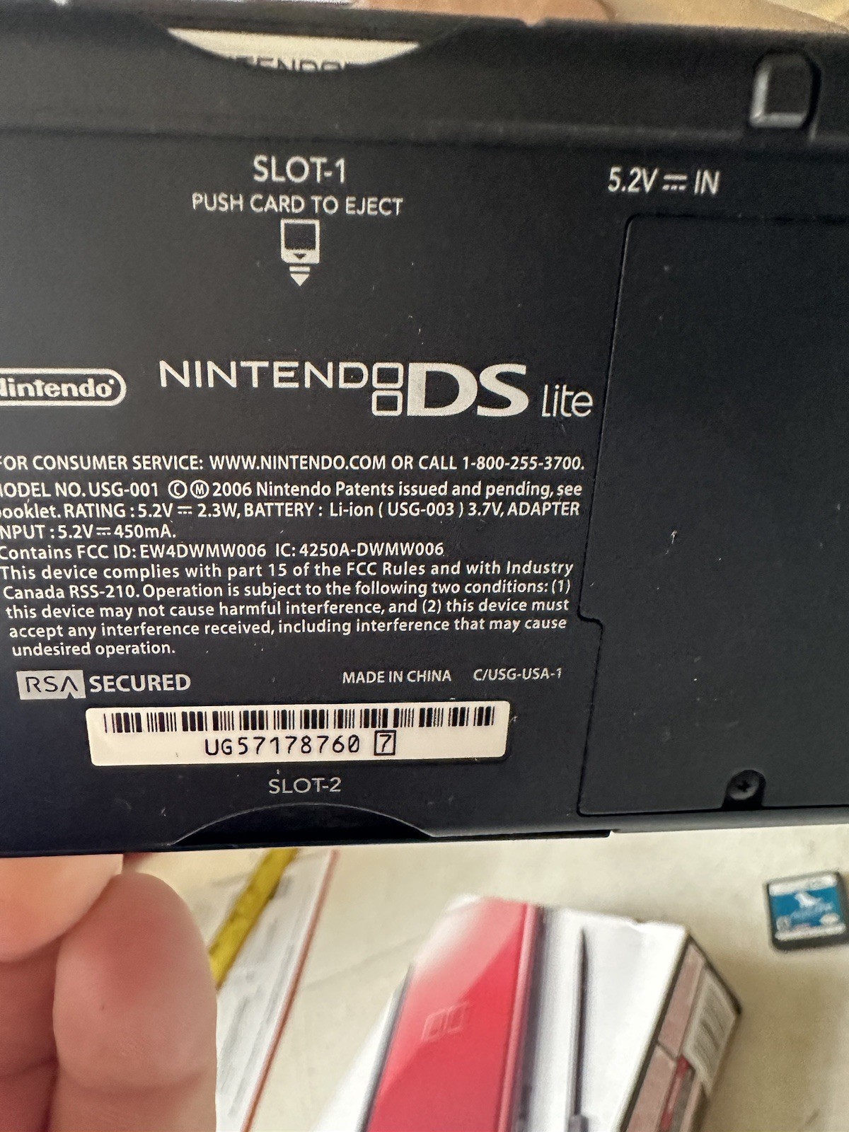 Nintendo DS Lite Red Black Handheld System Console USG-001 + 3 Games Complete