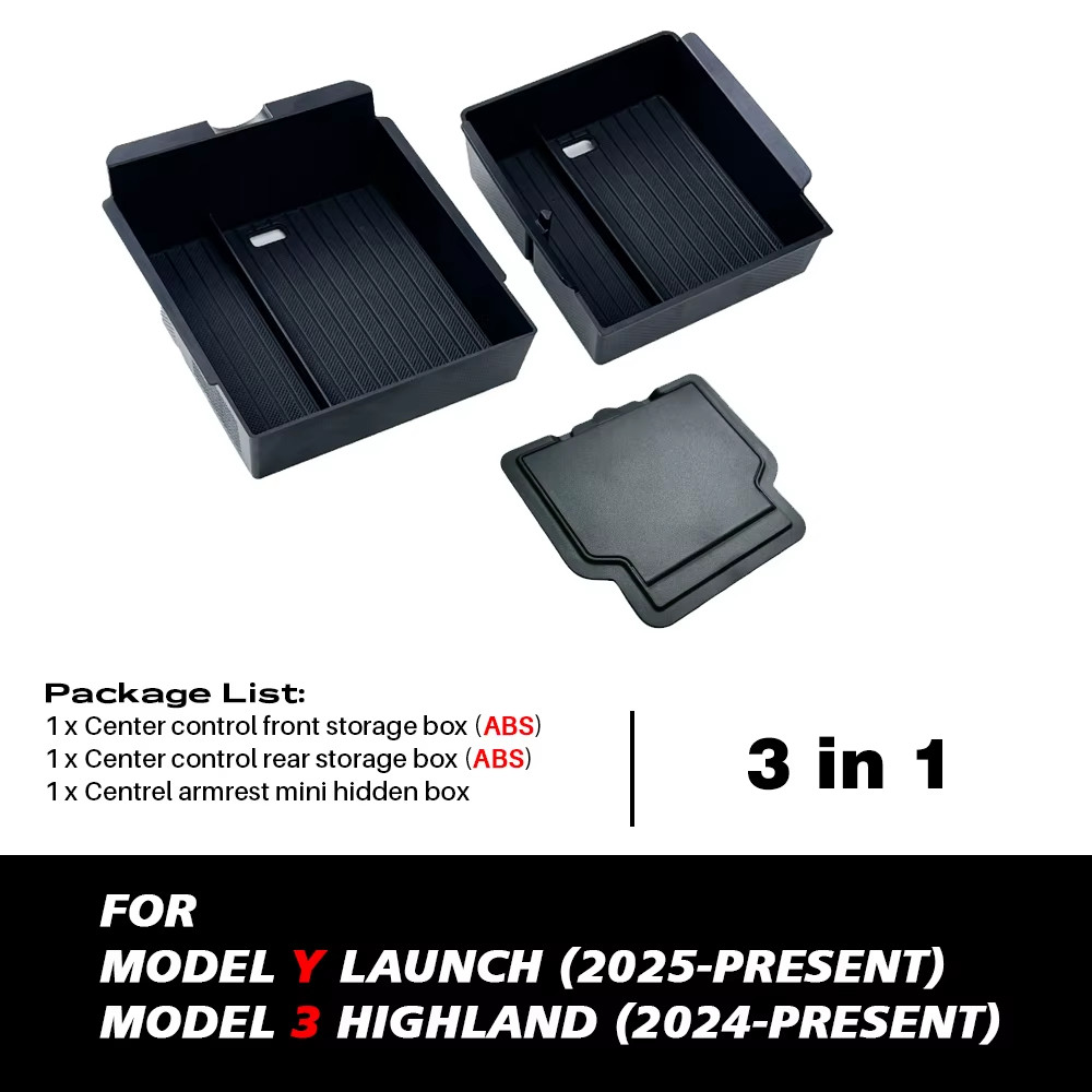 Console & Armrest Storage Box For Tesla New Model Y 2025 Juniper Launch ABS with