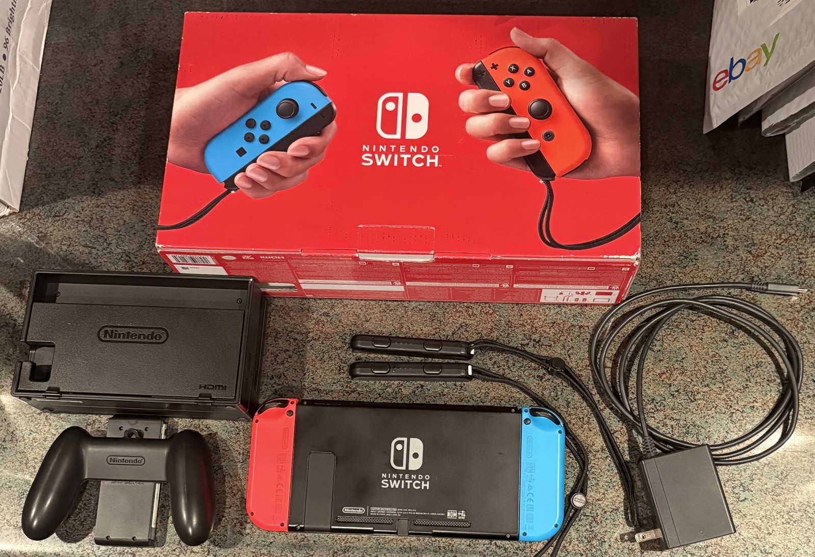 Nintendo Switch with Neon Blue and Neon Red Joy Con Bundle Complete & Tested