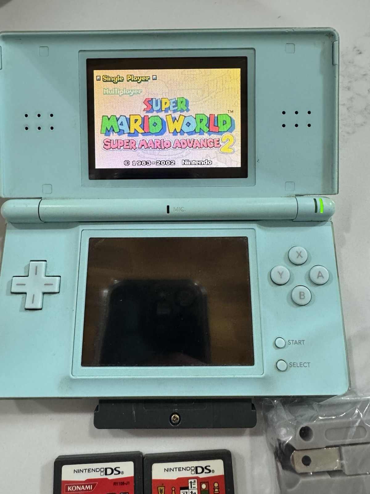 Nintendo DS Lite Ice Blue Console Bundle Charger 3 Games Tested Working JP