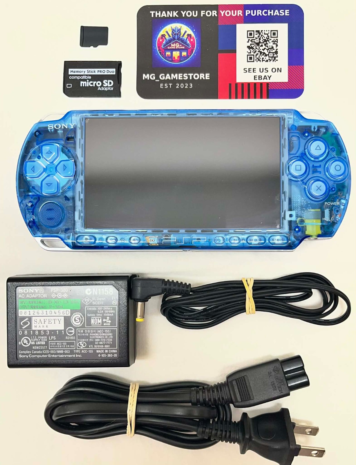 PSP 3000 Clear Blue / IPS Screen / Battery / Sony Charger / Region Free / 32GB