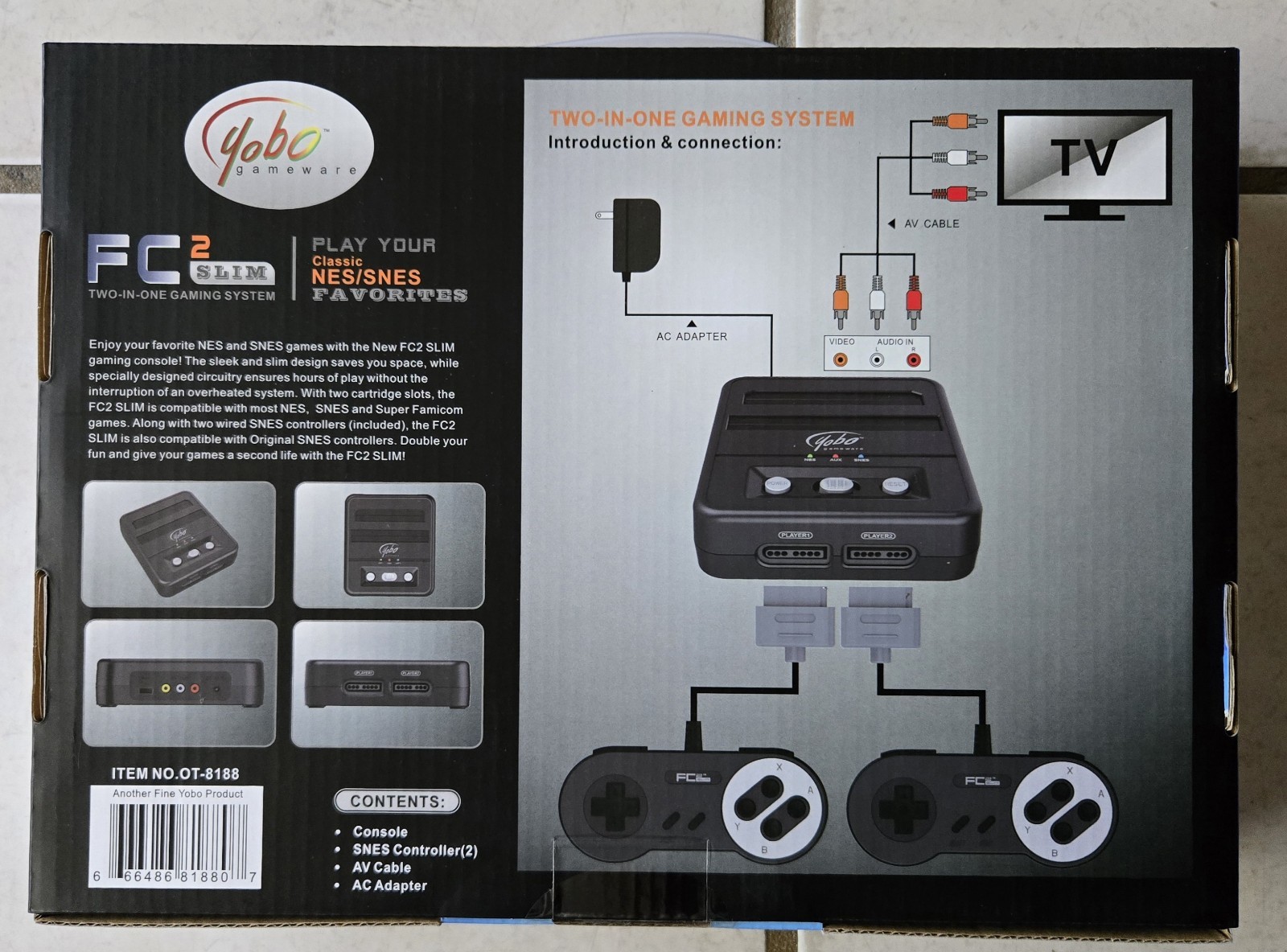 Yobo Gameware FC2 SLIM Two-in-One NES SNES Super Famicom Console Black RCA