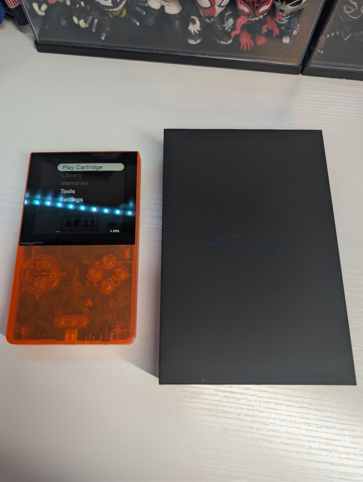 Analogue Pocket Handheld – Transparent Orange Limited Edition w/ pokemon silver