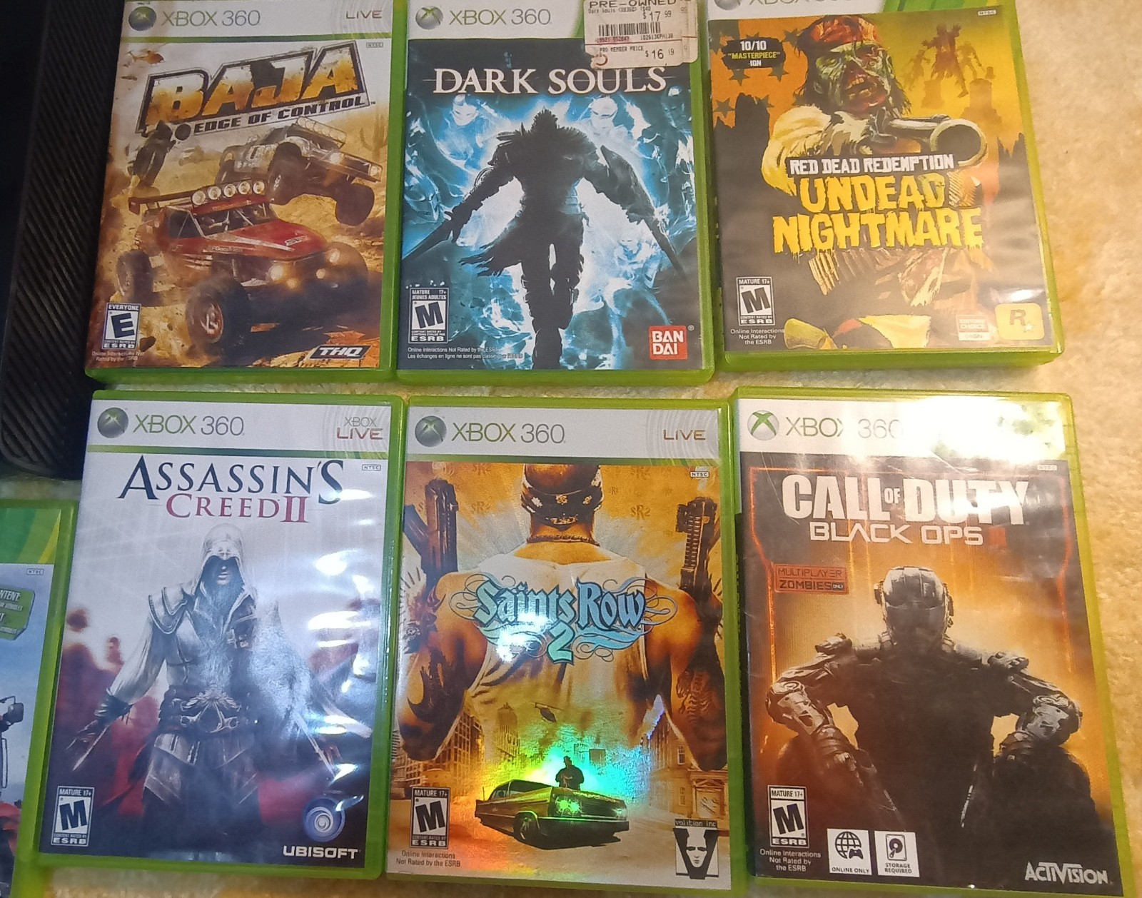 Microsoft Xbox 360 Black E 500gb Console with 9 Games and No Controllers.