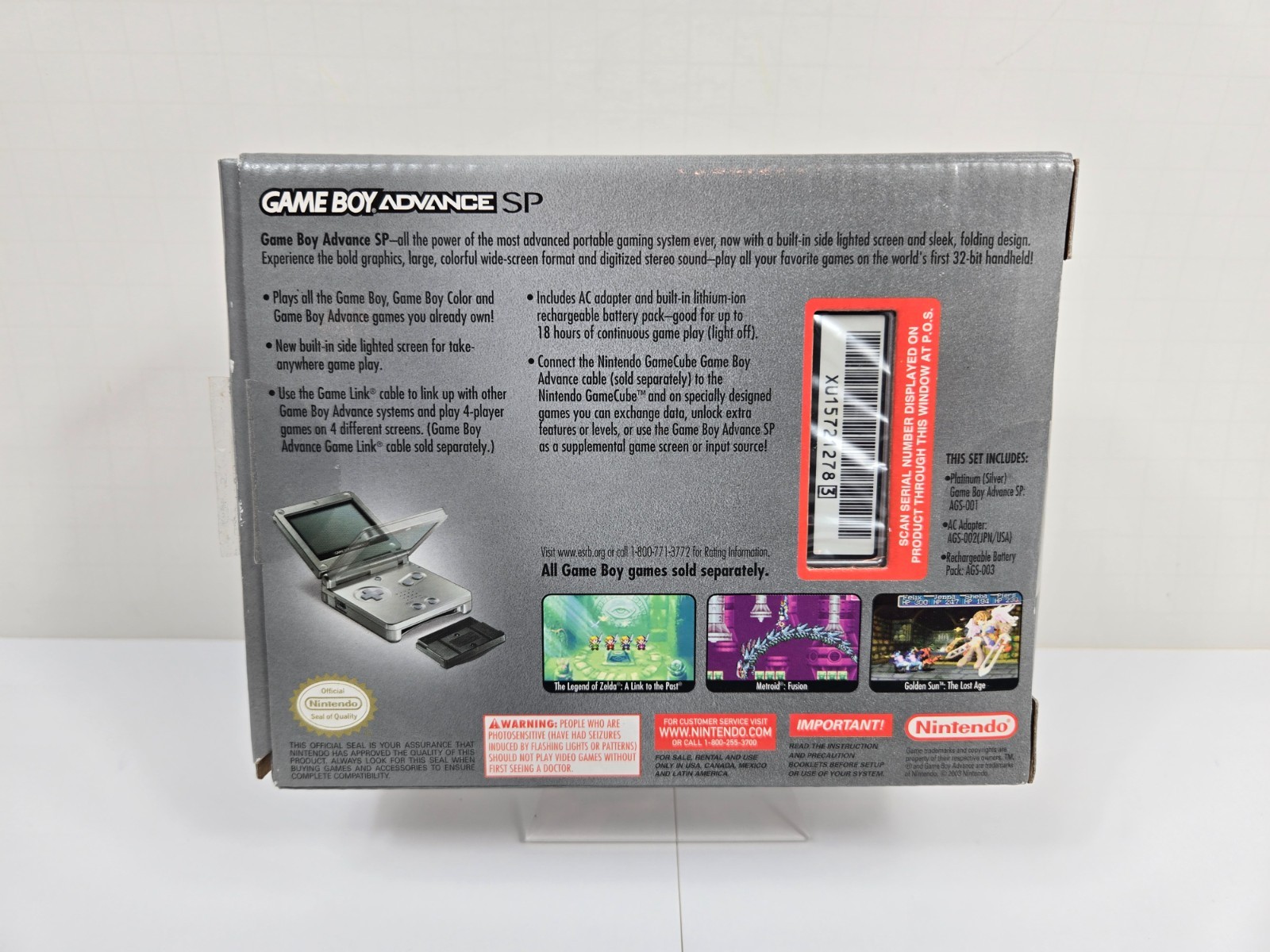 Nintendo Game Boy Advance SP Silver Handheld Console Complete W/ Box