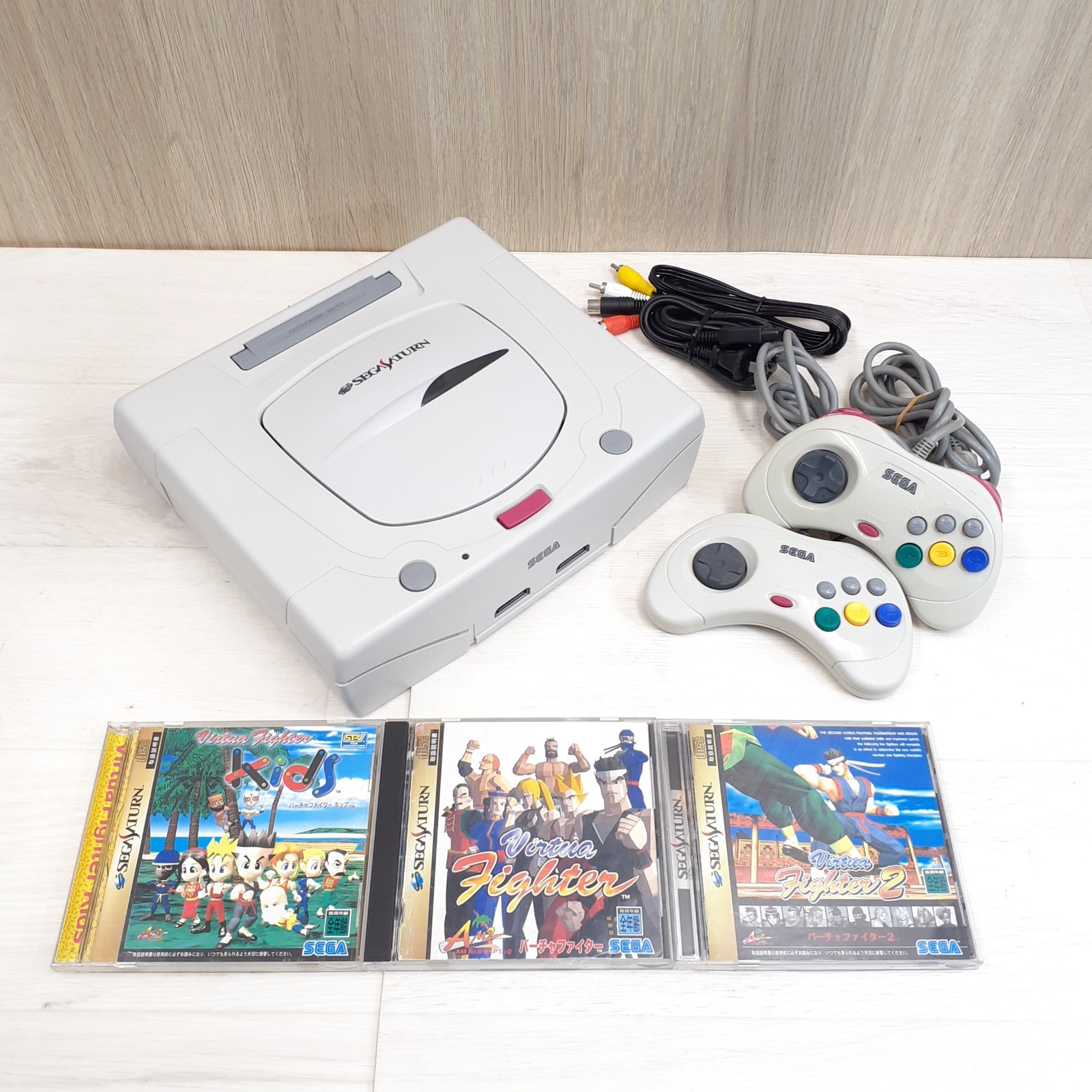 Sega Saturn Console Japanese White System Bundle with 2 Controllers & 3 Games