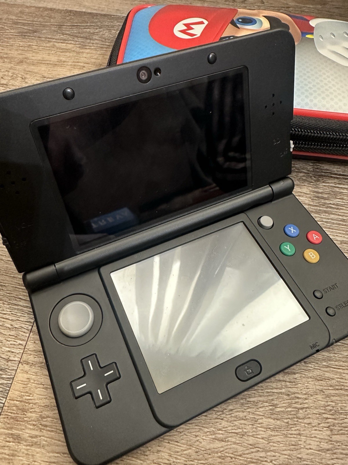New Nintendo 3DS Black Mario Friday Console With Charger And Case No Stylus