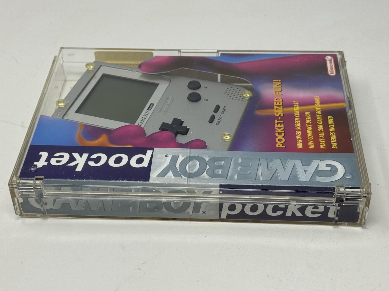 Nintendo Game Boy Pocket Silver Console CIB Clear Retail Box Hard Case