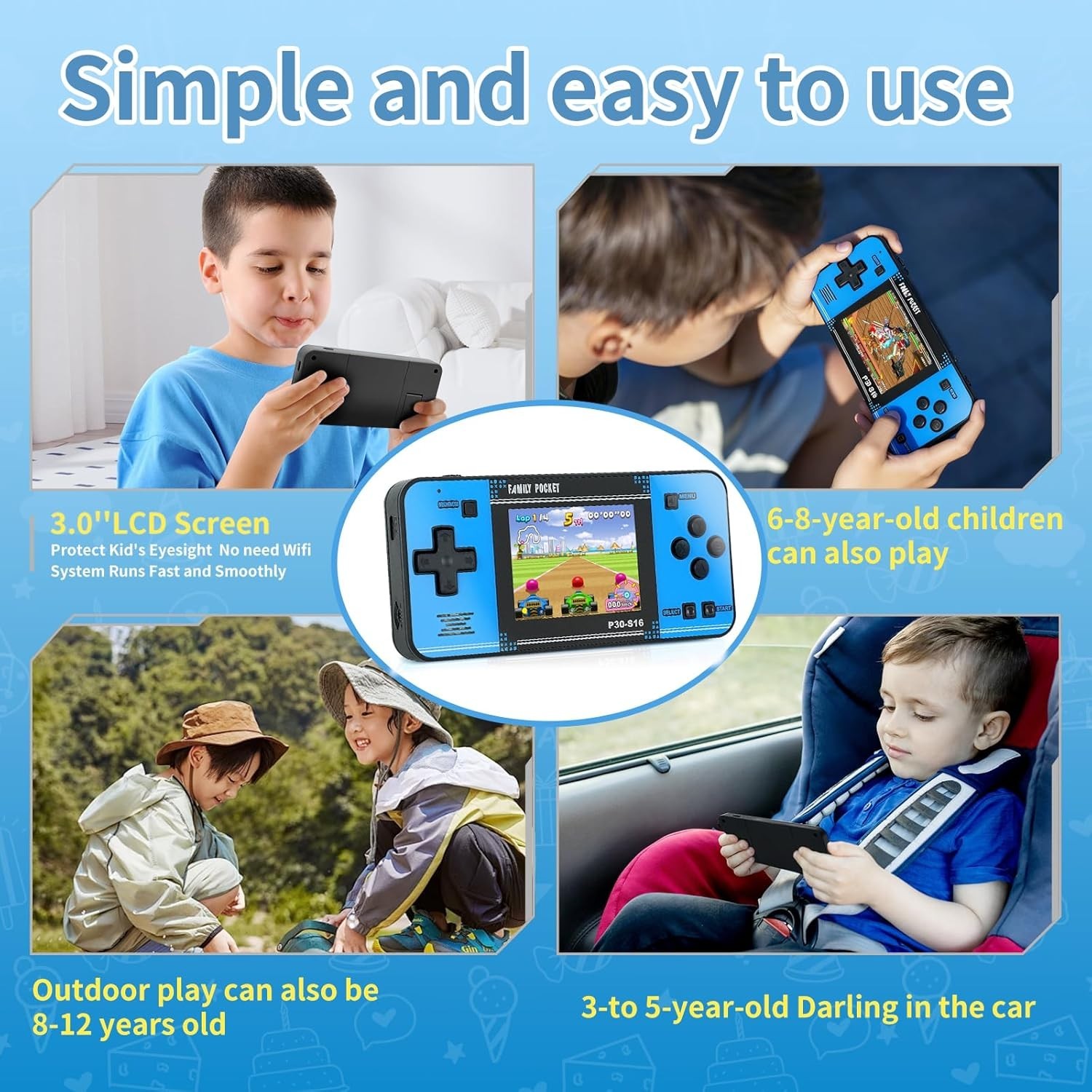 Interactive Portable Game Player for Kids – 220 Retro Titles & Ergonomic Fit
