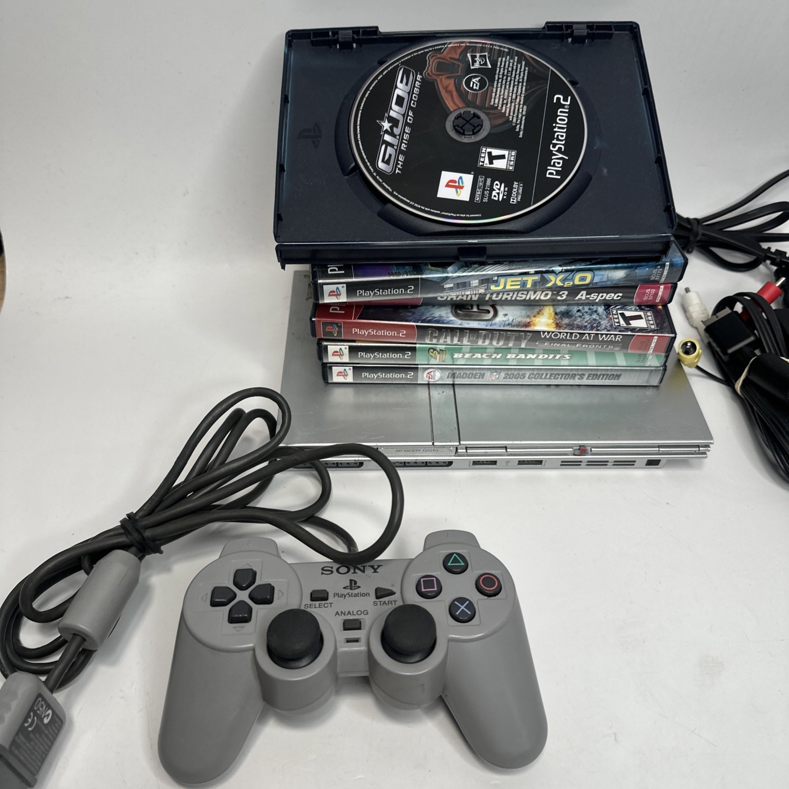 Sony PS2 PlayStation 2 Slim SILVER Console Bundle SCPH-79001 Tested With Games