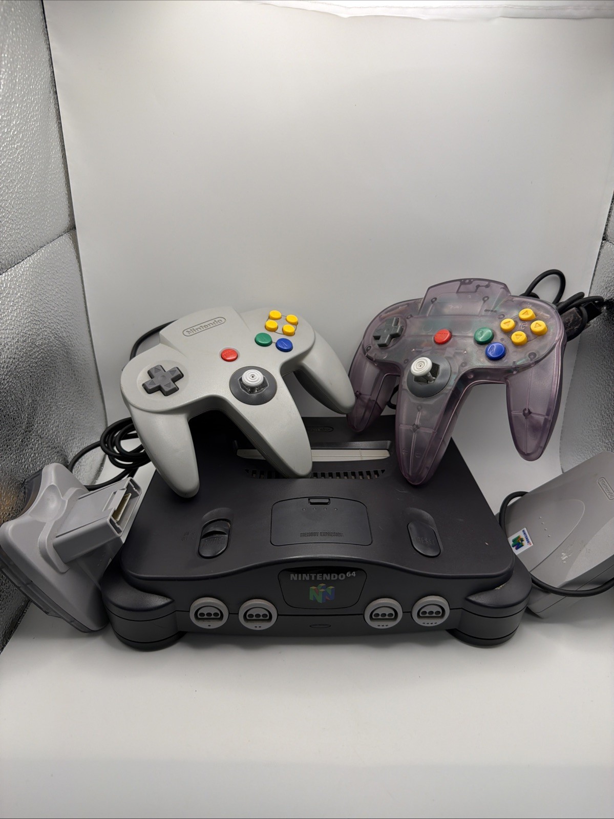 Nintendo 64 System N64 Console – Gray W/ 2 Controllers, Vru, & Transfer Pak