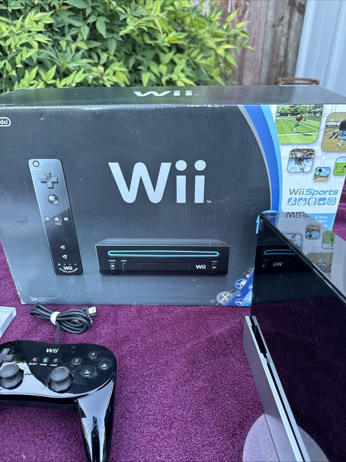 Nintendo Wii Black Console RVL-001 Wii Bundle w/Box W/Games Tested & Works