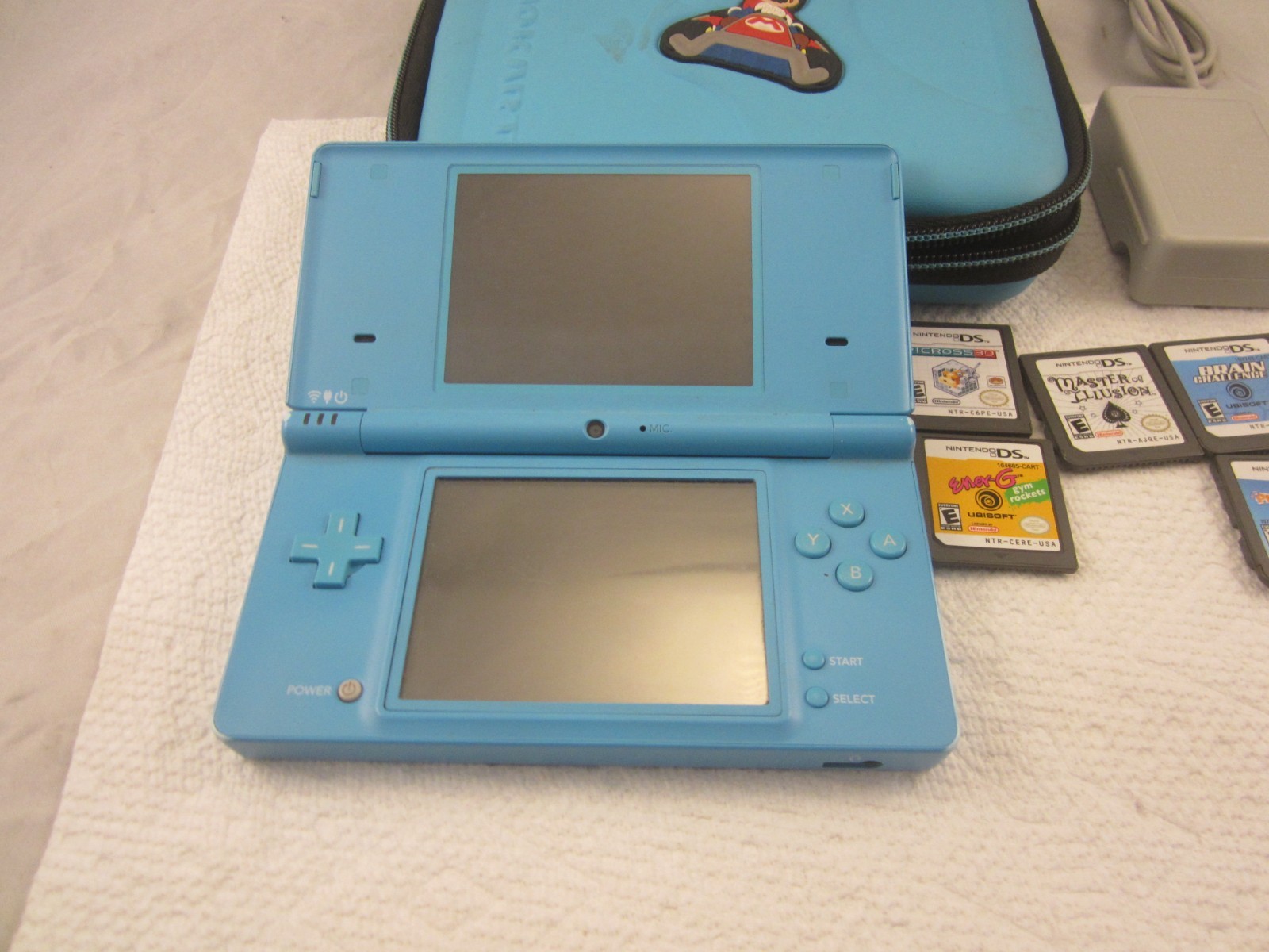 Nintendo DSi Blue Console Bundle 6 Games Storage Case Stylus Tested Charger