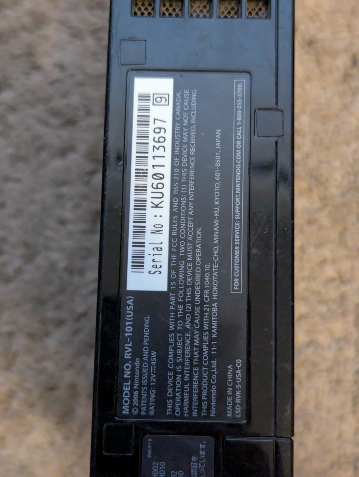Nintendo Wii Console RVL-101 512MB Black with Cords and Sensor -NO REMOTE/GAMES