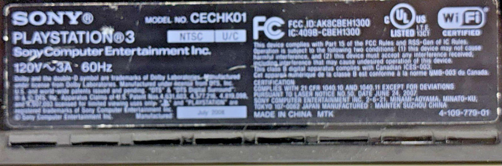 Sony PlayStation 3 CECHK01 Parts/Repair Untested Powers On But No Hard Drive