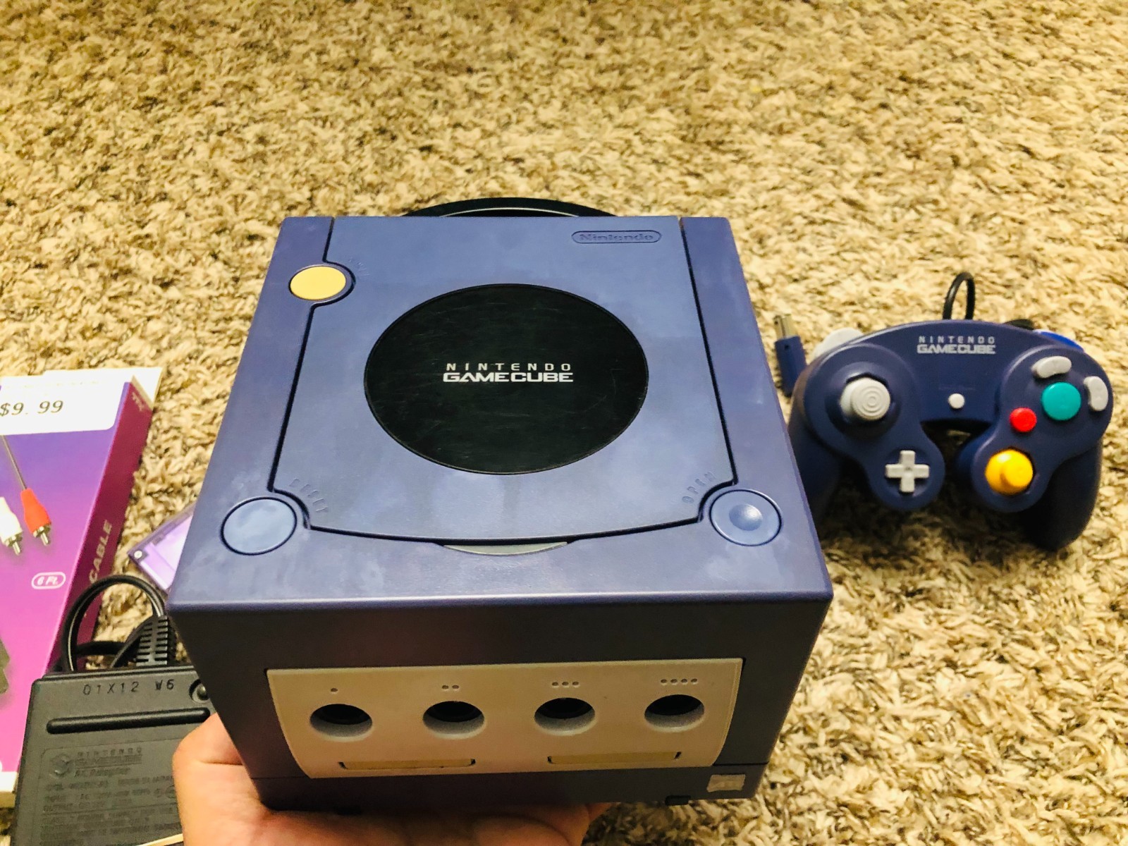 Nintendo GameCube Purple Console DOL-001 / 1 Remote / Power Adapter/ Video Cable