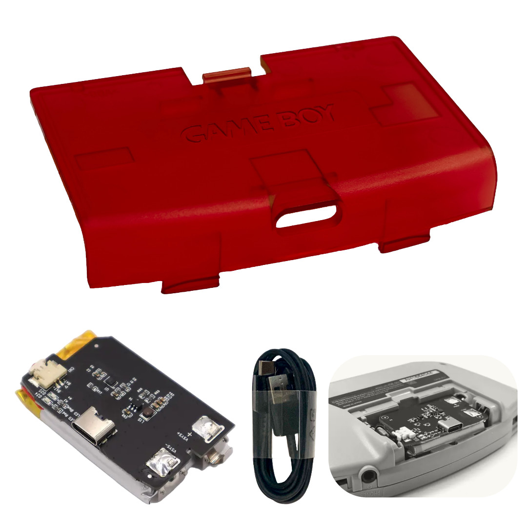Nintendo Game Boy Advance GBA V5 IPS LCD CLEAR RED USB-C Rechargeable Battery