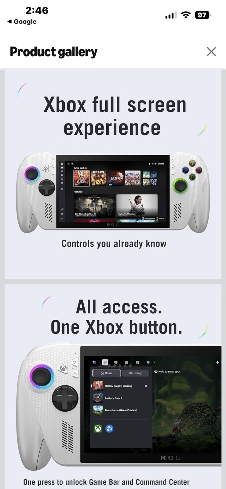 ASUS Xbox x ROG Ally 1tb White Handheld System, 1080p FHD, Wi-Fi, USB-C