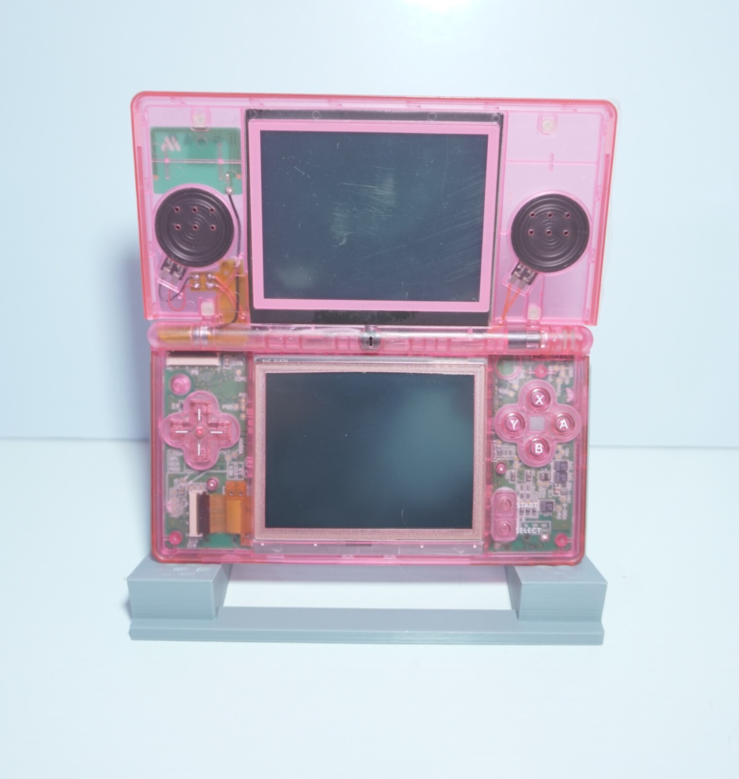 Nintendo DS Lite Transparent Clear Pink Handheld System with Charger & Stylus