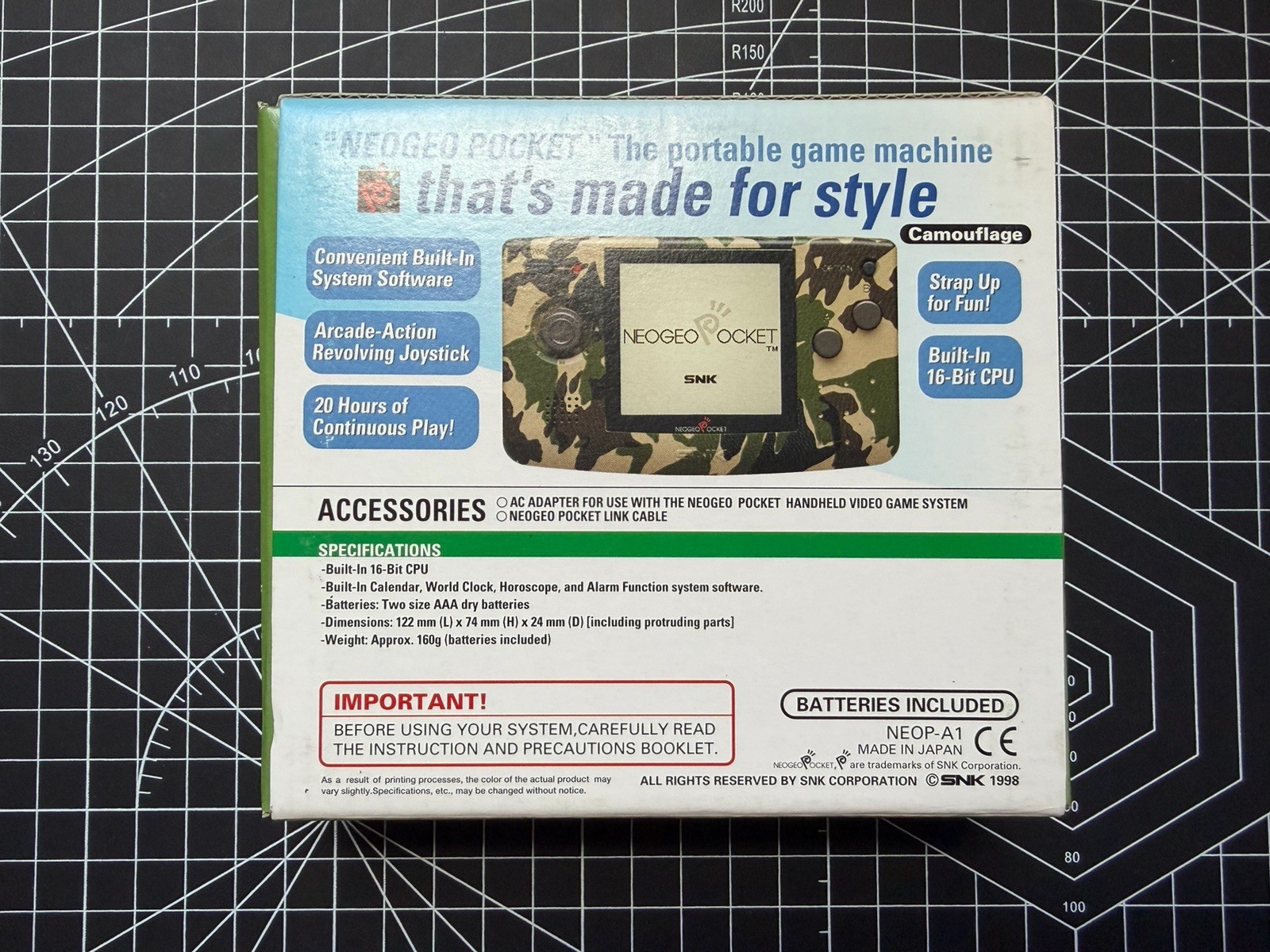 SNK NeoGeo Pocket Camouflage W/ Bivert Backlight &Box & Manual & Insert ~Prefect