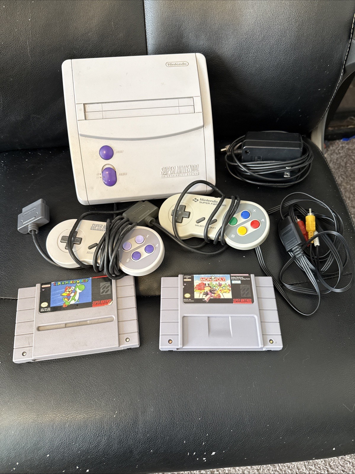 Super Nintendo SNES Jr Tested And Working, Two Games, Two Controllers