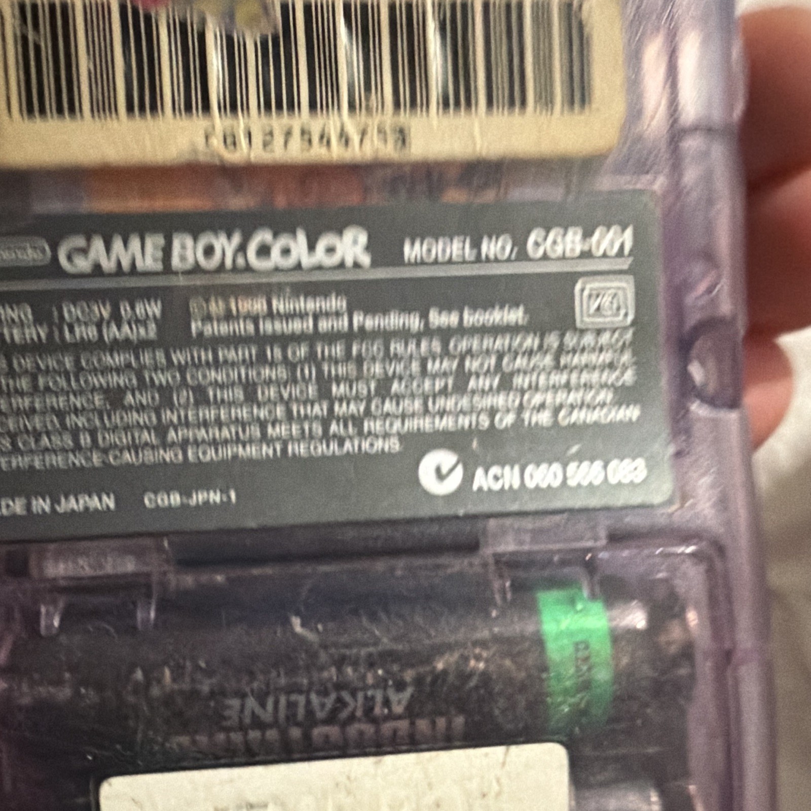 Nintendo Game Boy Color CGB-001 Handheld System Clear Purple w/ Headphone Jack
