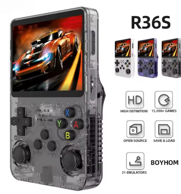 r36s Retro Handheld Video Game Console 64GB Linux System 3.5 Inch IP Black