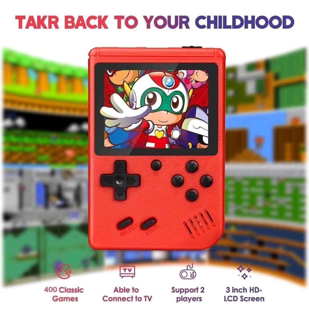Game Box 3″ 8-Bit 500 Classic Handheld Console Red TV Gamepad Fun Mario Game