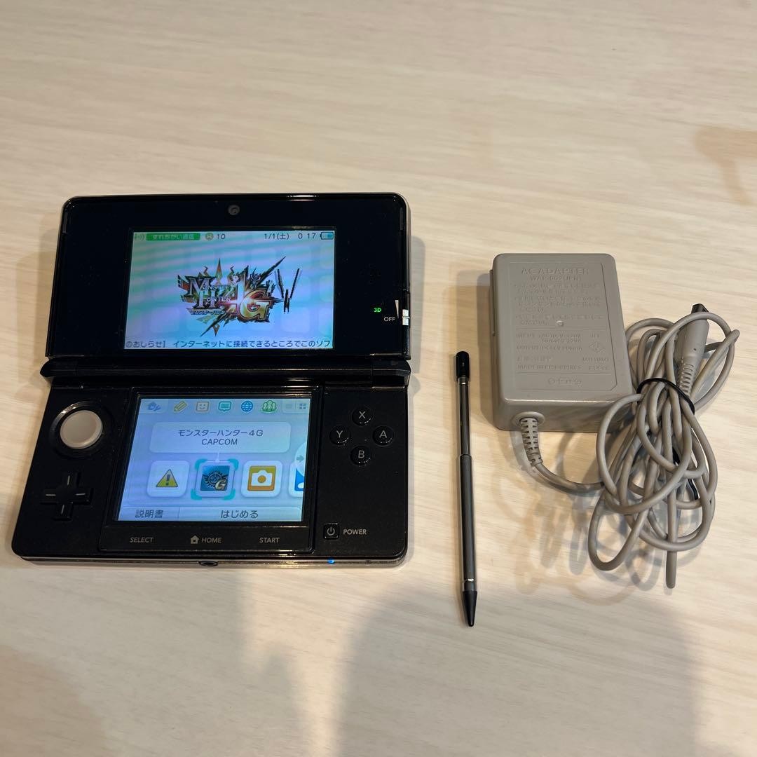 3DS/2DS/DS Nintendo 3Ds Black, Operation Confirmed, Charger Included Japan