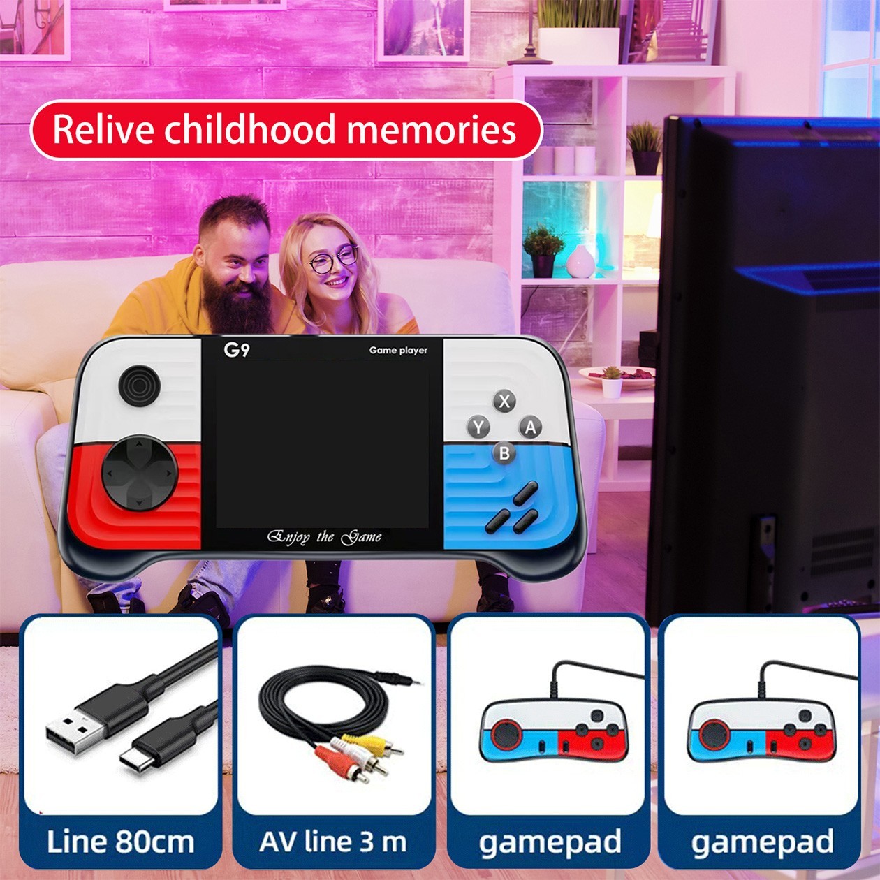 Retro Handheld Game Console 3″ IPS Built-in 666 Games Kids Gift for 2 Players