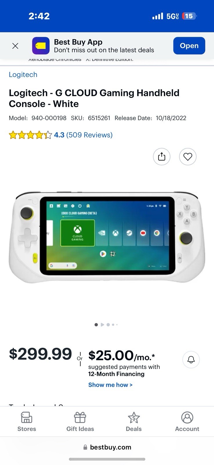 Logitech G Cloud Handheld Console White Installed Screen Protector