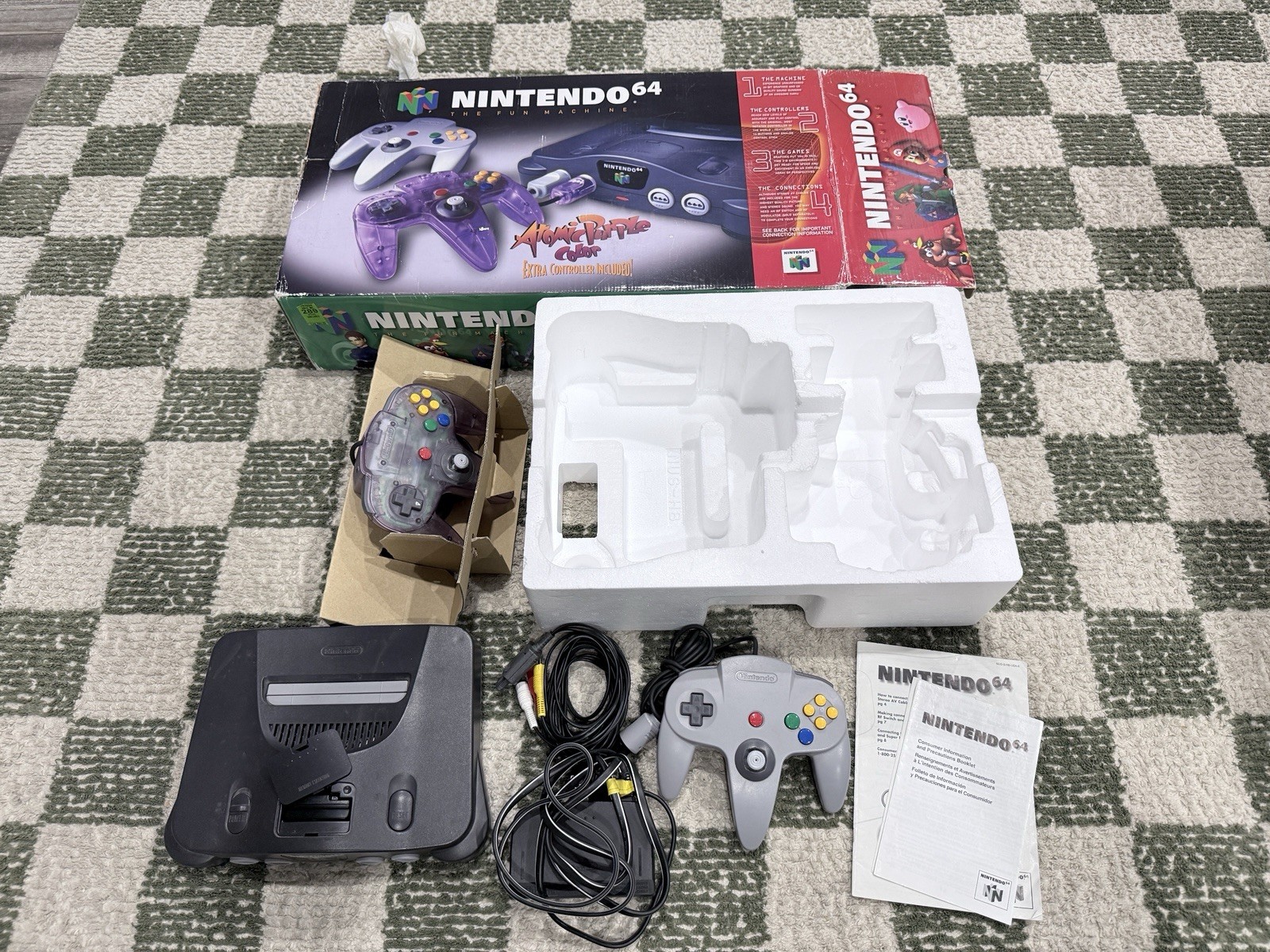 Nintendo 64 Atomic Purple Controller Console Bundle Complete In Original Box