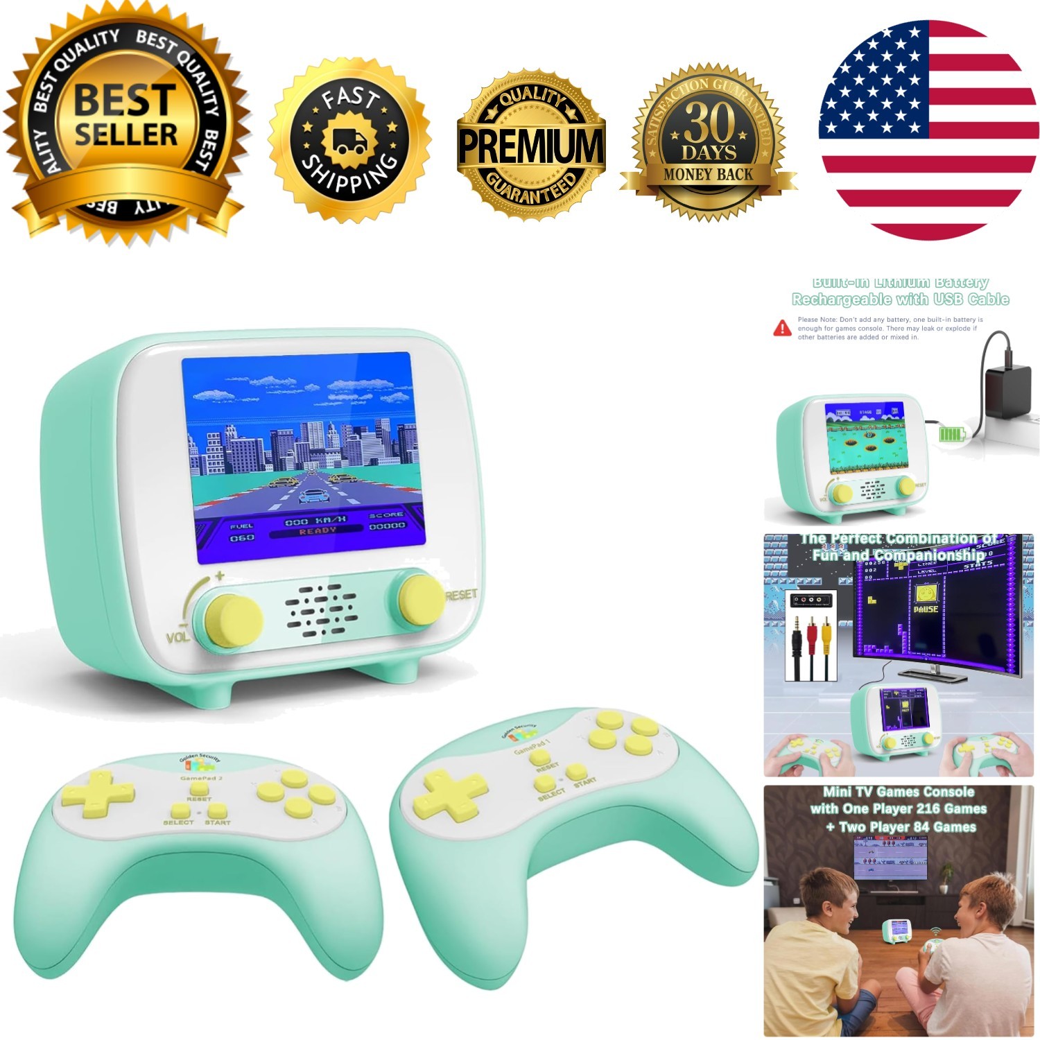 Rechargeable Retro Handheld Console with TV Connection – 2 Controllers Included