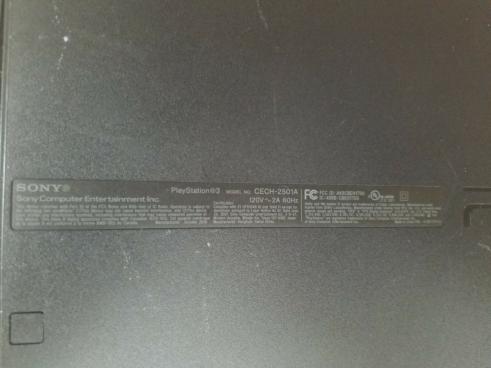 Sony PlayStation 3 Slim Launch Edition 0GB Charcoal Black Console