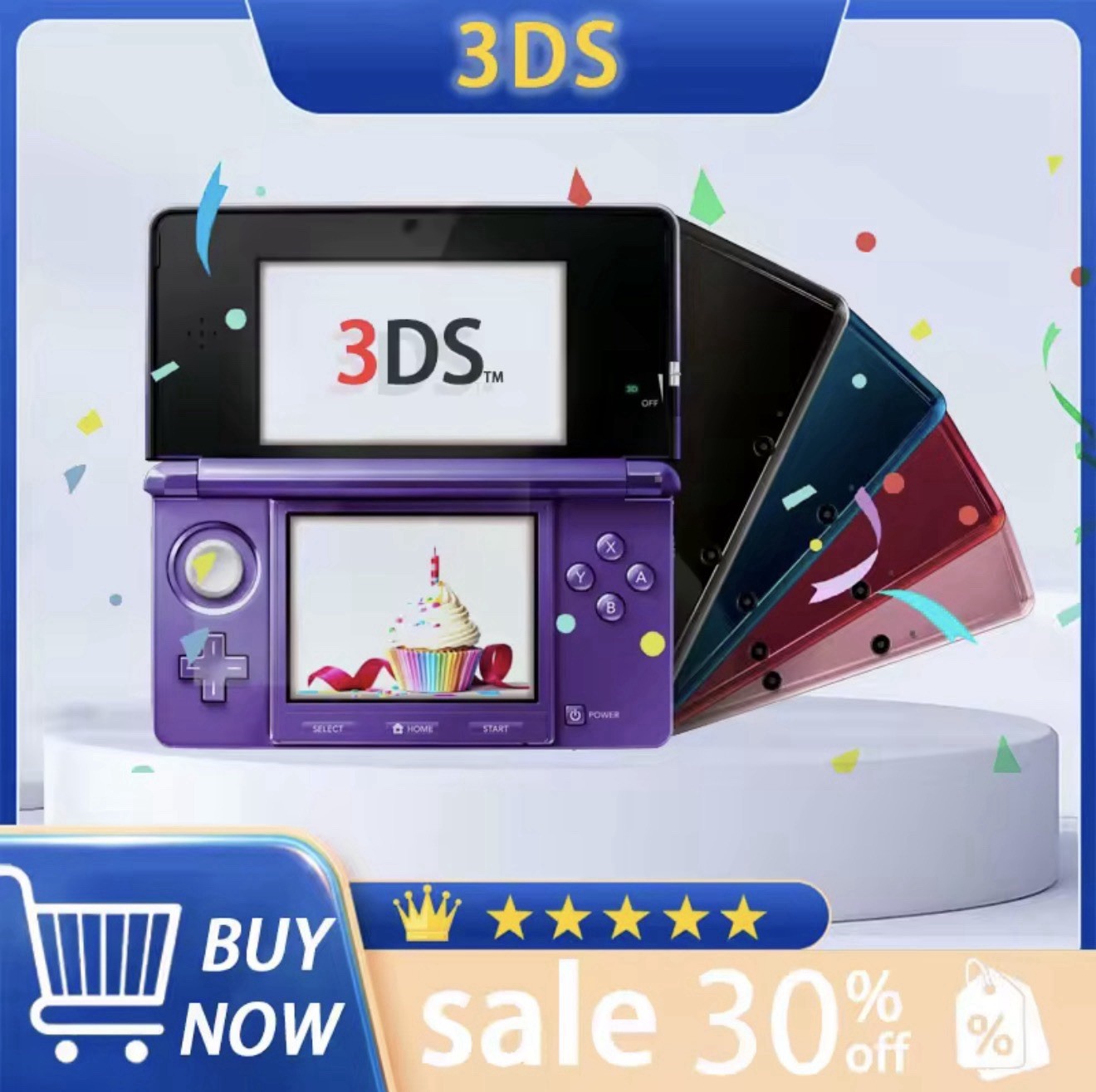 Nintendo 3DS Handheld Game Console Purple Black Blue Red 3D Audio Headphone Jack