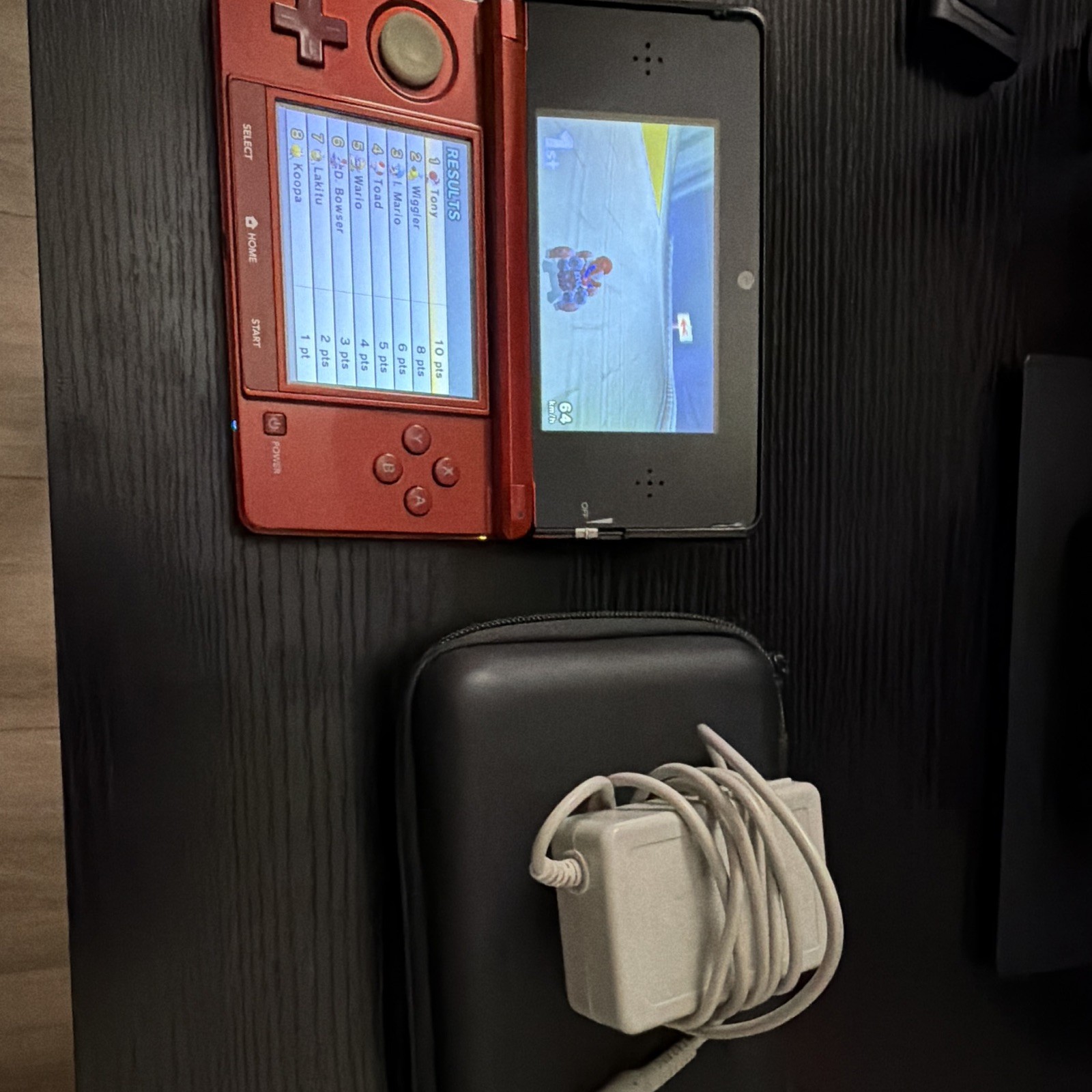 Nintendo 3DS Red Dual Screen Handheld System w/ Charger & Black Case