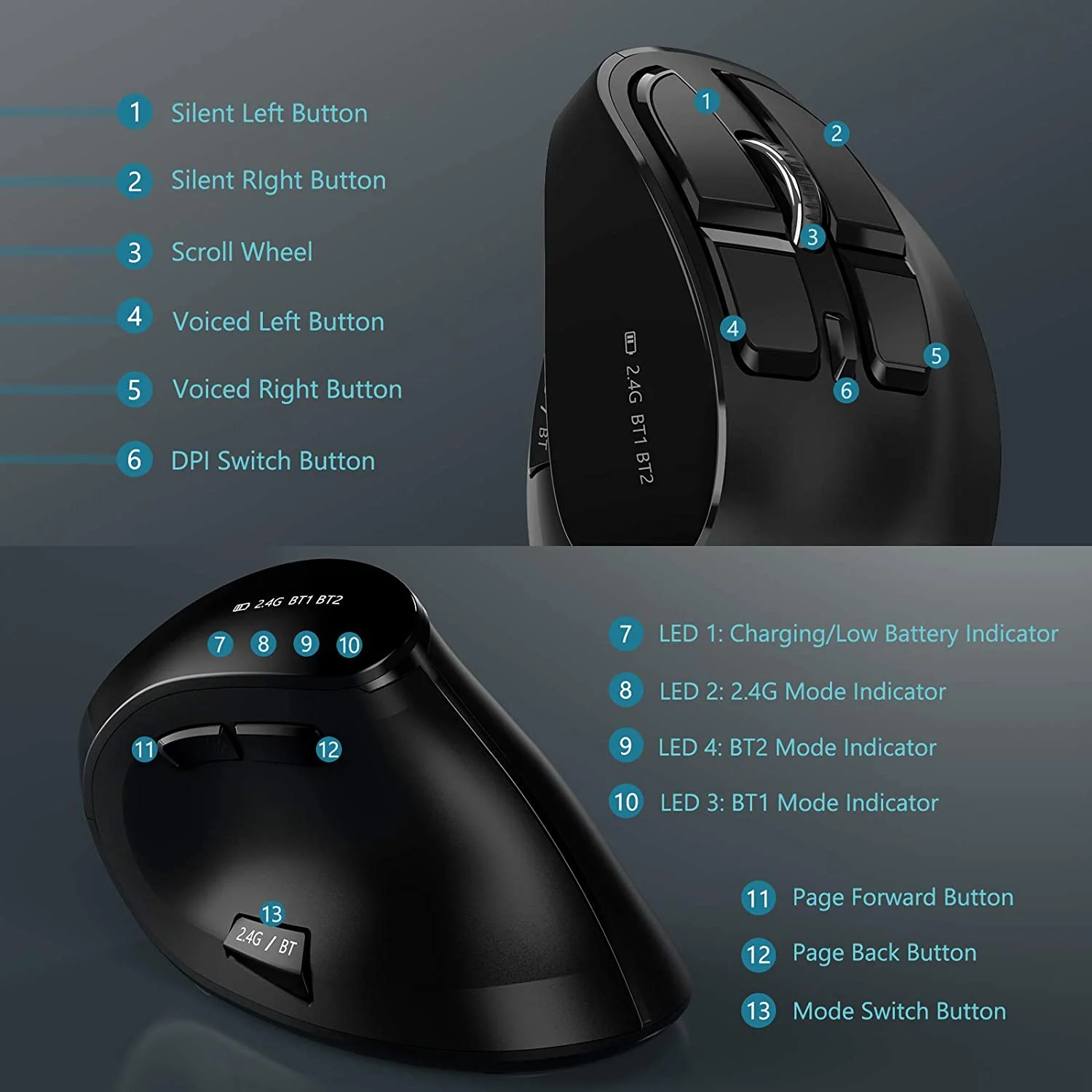 Ergonomic Vertical Bluetooth Mouse