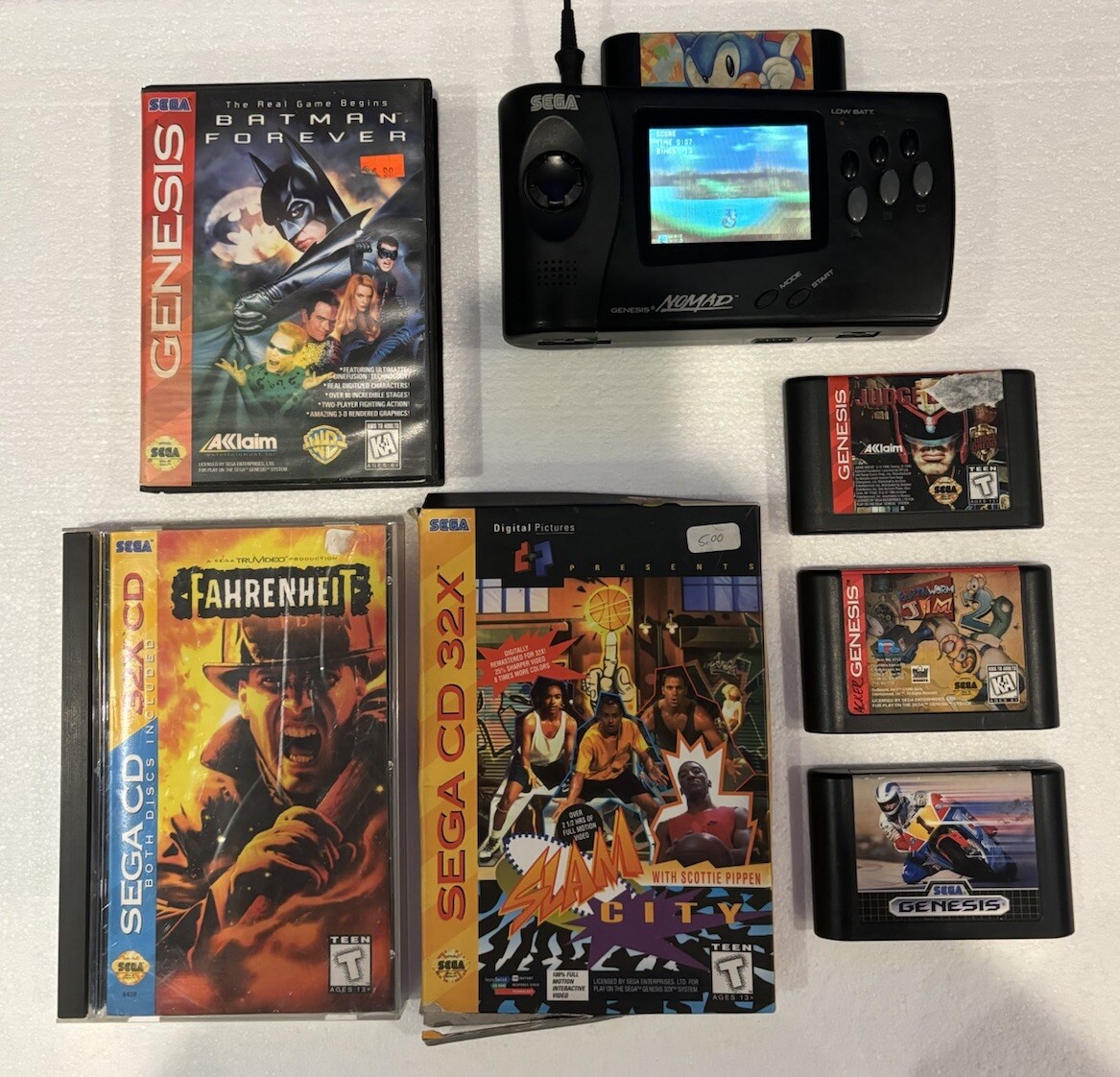 CLEAN! Sega Nomad Genesis Handheld & Sega 32x Games Lot! Slam City, Fahrenheit +