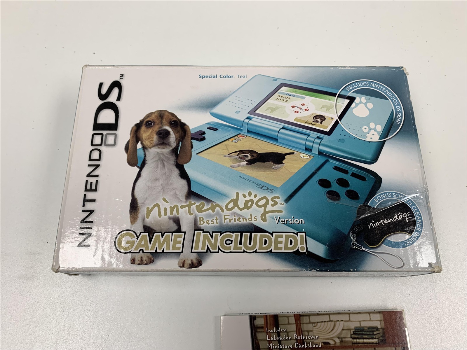 Nintendo DS Teal Nintendogs Boxed Console Broken Hinge Tested Works