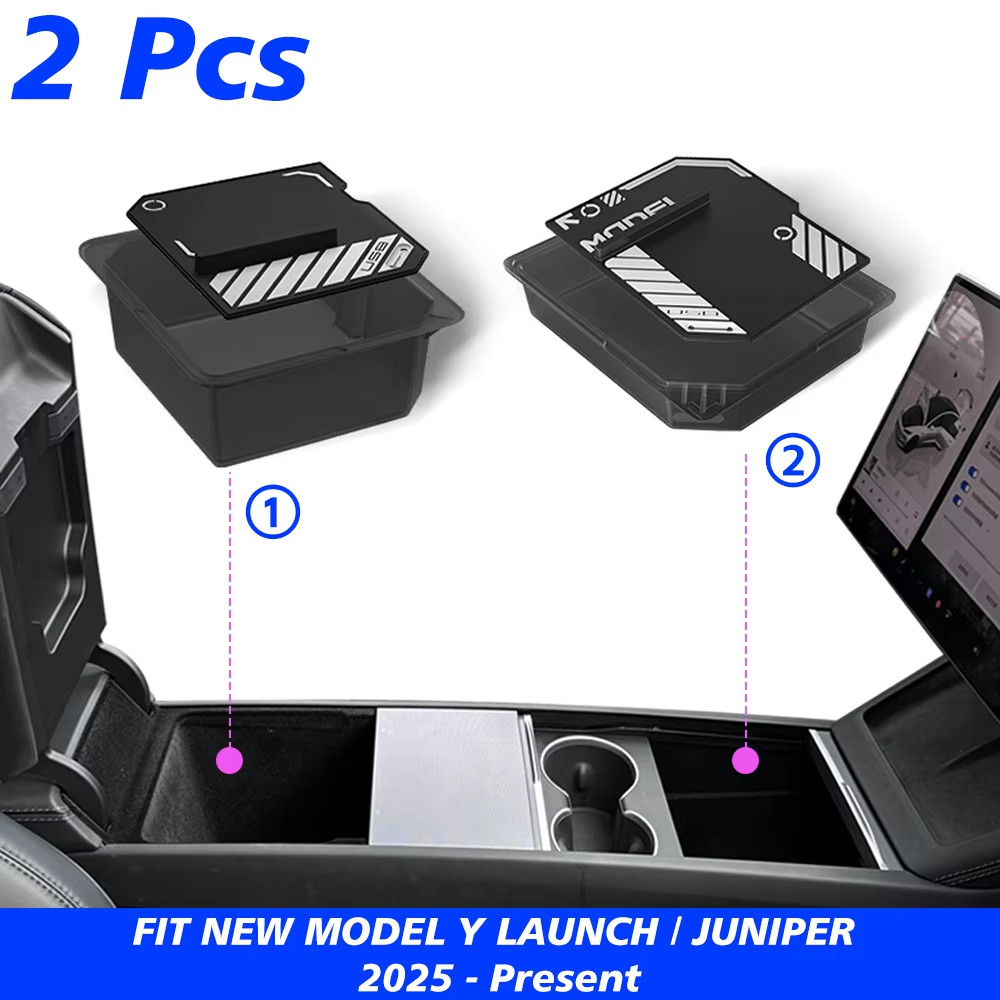 Console & Armrest Storage Box For Tesla New Model Y 2025 Juniper Launch ABS with
