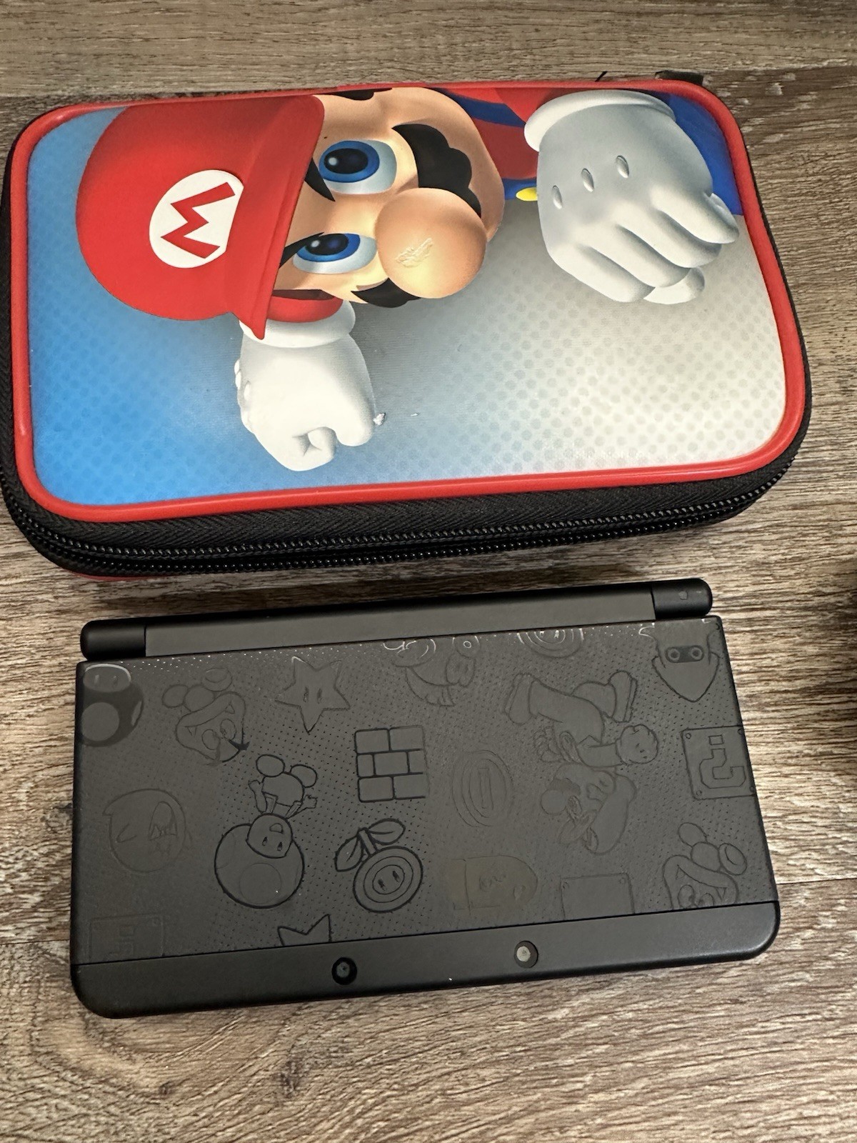 New Nintendo 3DS Black Mario Friday Console With Charger And Case No Stylus