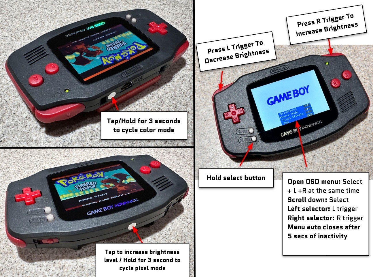 Nintendo Game Boy Advance GBA Backlight IPS LCD System Rechargeable USBC Battery