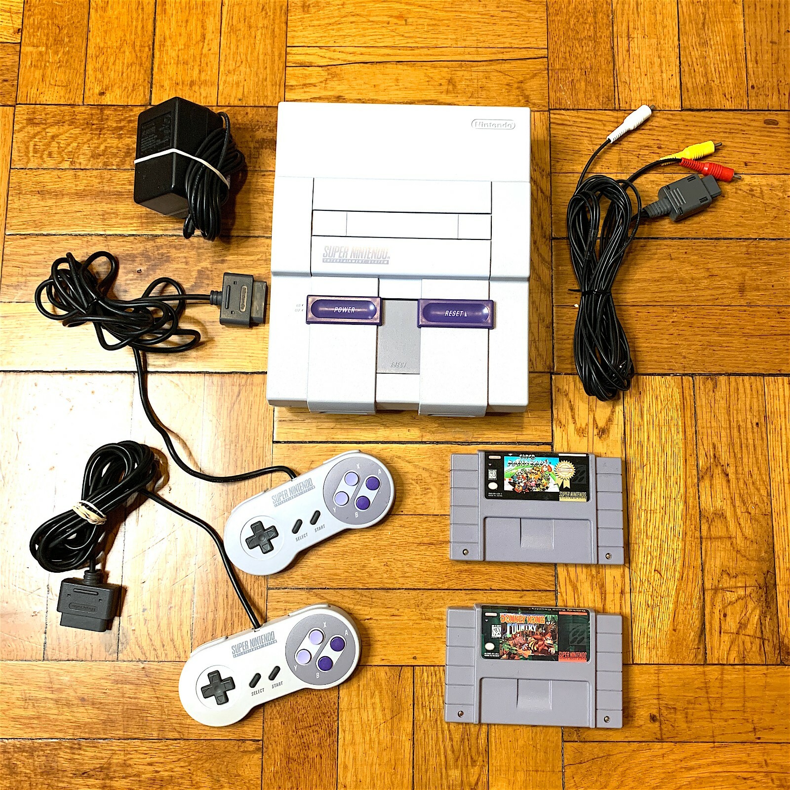 Super Nintendo SNES Console w/ OEM Controllers + w/ Mario Kart & Donkey Kong