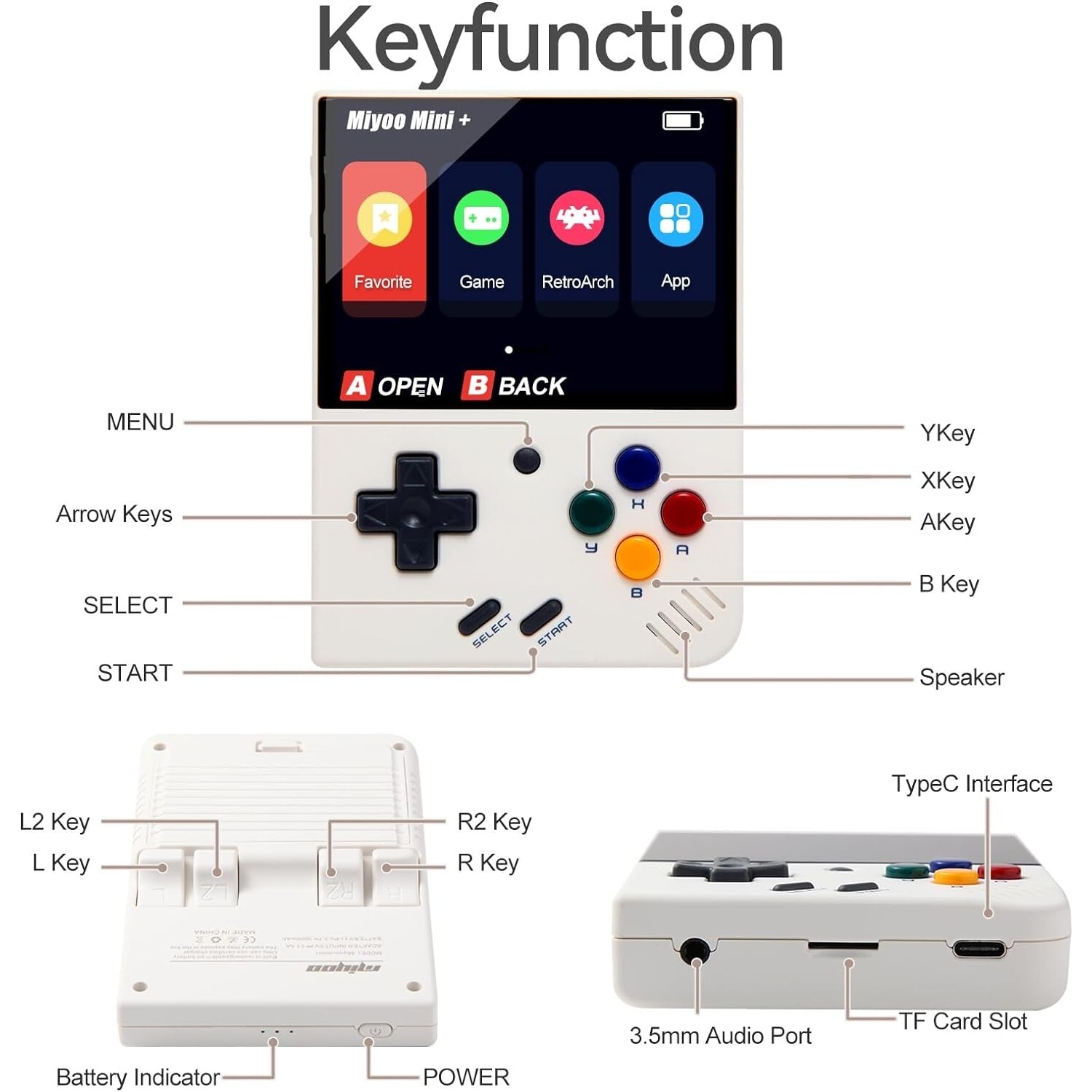 Miyoo Mini Plus Handheld White Game Console Retro Video Game Console 128GB WiFi
